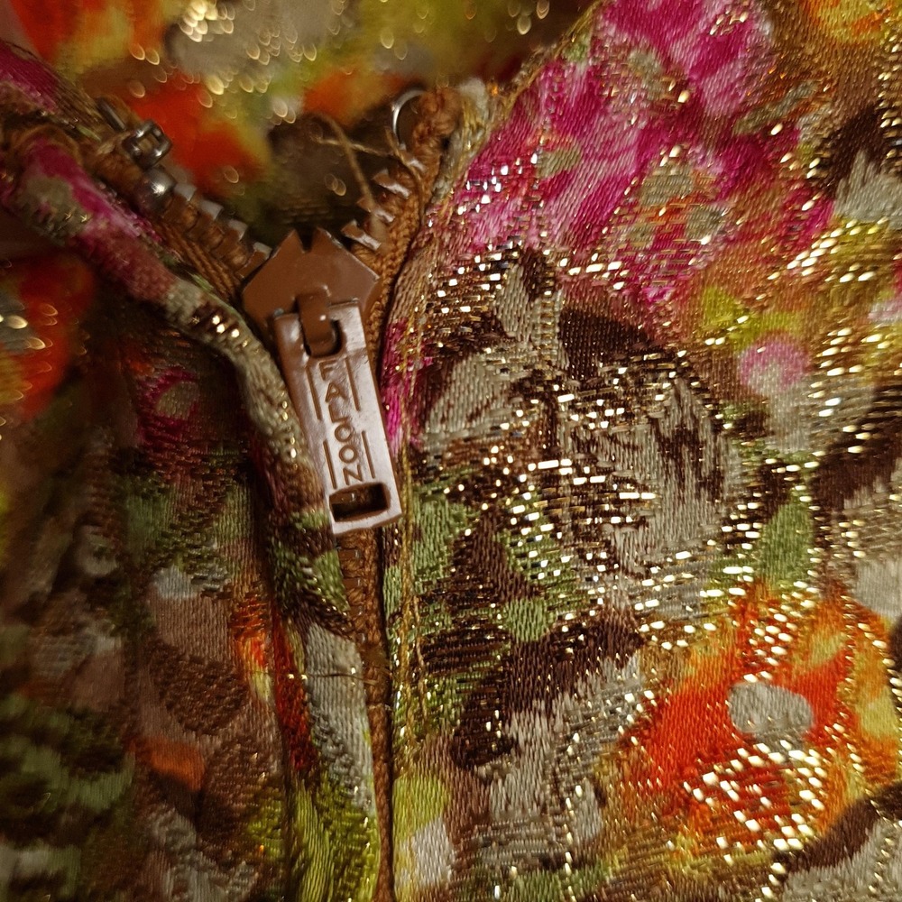 Vintage Suzy Perette Dress Womens Small Floral Metallic Jacquard Fit Flare 60s - Picture 8 of 16